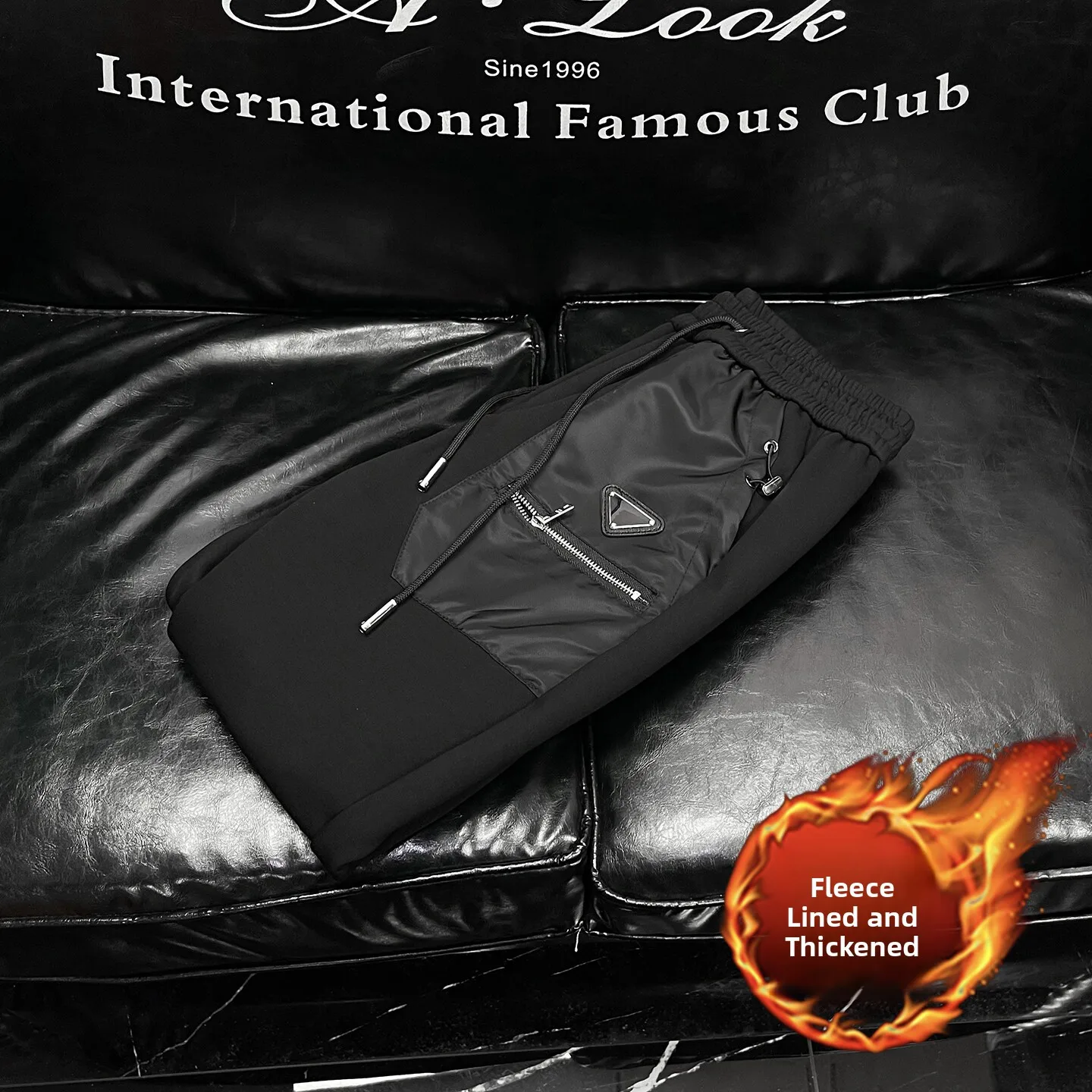 

Thiened Fce Men's Casual Pants Spor Slim Fit Winter Trousers Trendy Sweatpants Elastic Waisand Straight Leg Trousers