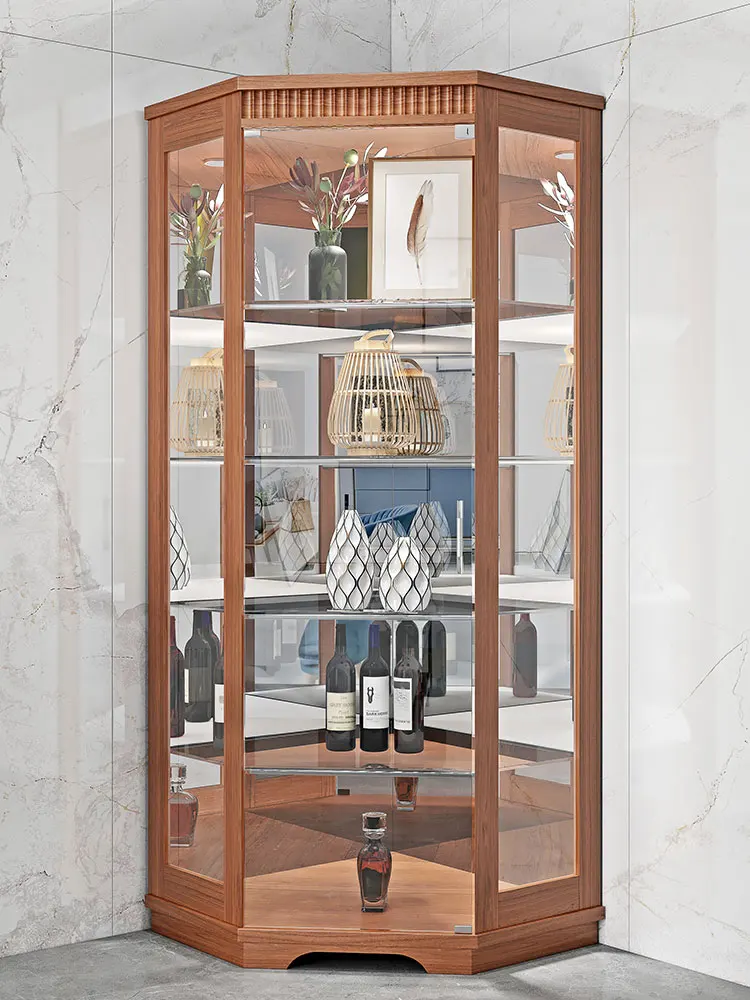 Solid Wood Glass Wine Cabinet Display Cabinet Triangle Cabinet Corner Cabinet Hand-Made Lego Model Chinese Cabinet