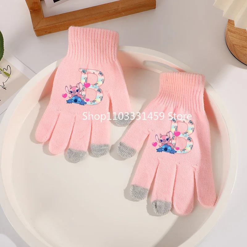 Lilo Stitch Touchscreen Gloves Angel Cute Girls Disney Letter A-Z Screen Gloved Winter Warm Mittens Accessories Birthday Gifts