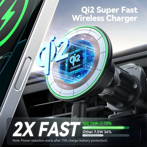 Imagen 2 del producto Joyroom para Qi2 soporte magnético para teléfono de coche 15W carga inalámbrica cargador de montaje para teléfono de coche para ventilación de aire/tablero para iPhone 16-12