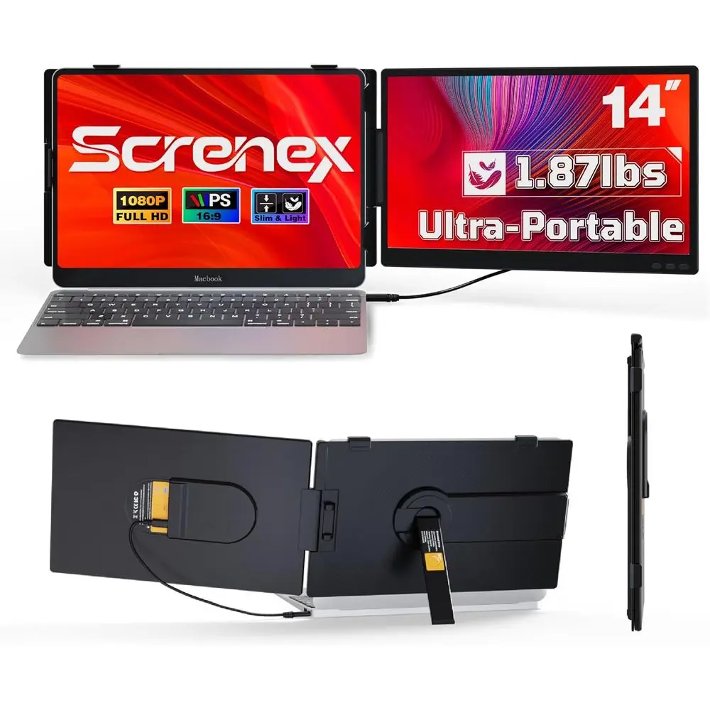 Ultra-Thin 14 1080P IPS Portable Monitor, USB-C/HDMI for 13-17 Laptops, Compatible with Windows/Chrome/Switch/Android