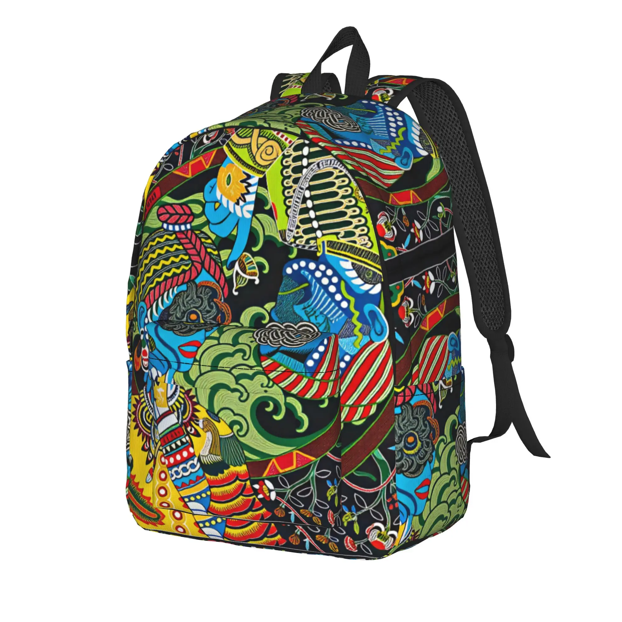 Mexican Folk Tiger Parrot Jungle Square Backpack  Workout Backpacks Student Unisex Design Large High School Bags Casual Rucksack