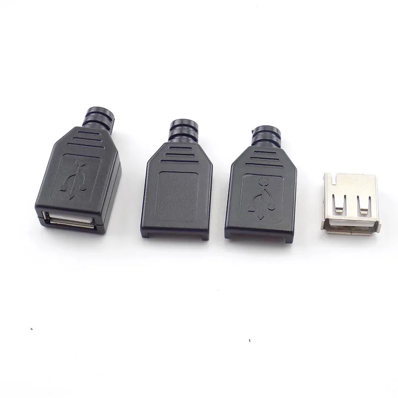 10 قطعة نوع صغير أنثى 2.0 USB 4 دبوس التوصيل موصل مقبس مع غطاء بلاستيكي أسود لحام نوع موصل ذاتي الصنع 3 في 1 B4