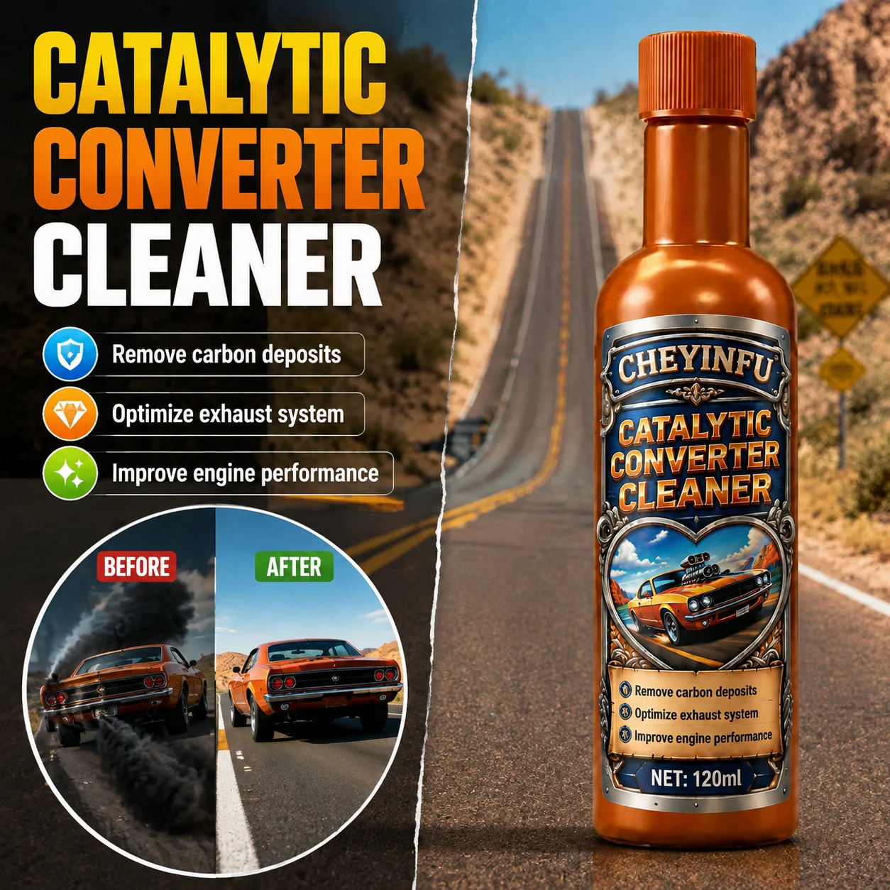 CHEYINFU Engine Catalytic Converter Cleaner Fuel System Booster Exhaust Optimizer 120ml