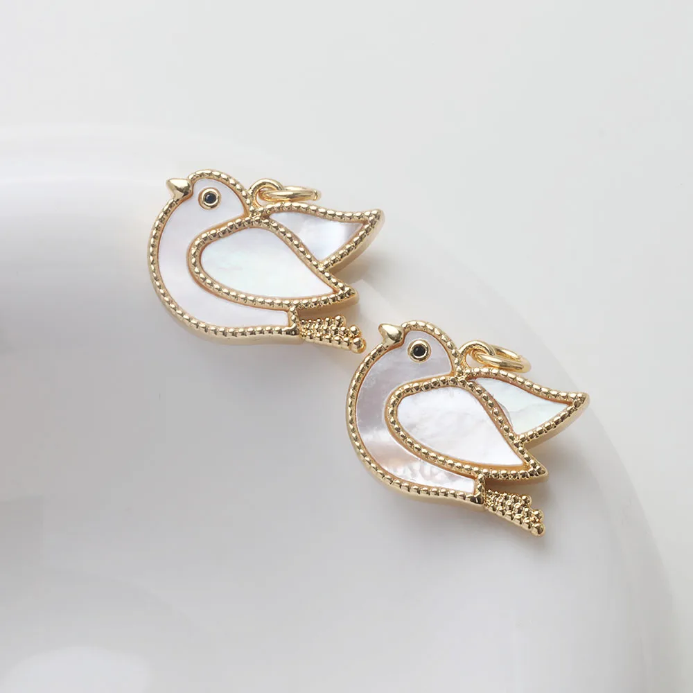 

1PCS Dainty Natural Shell Peace Dove Charms for Jewelry Making Pendant Findings DIY Brass 14k Gold Plated 15.5*8mm Accessories