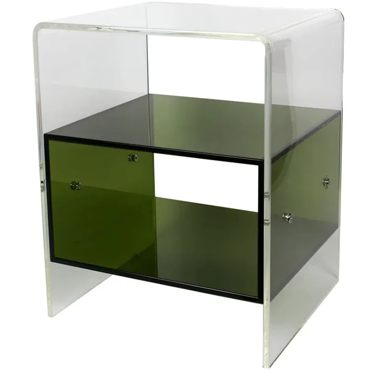 ！@Clear Acrylic Bedside Table With extra Storage Basket on Wheels Decorative Coffee Tables Home Display Bathroom Side Table