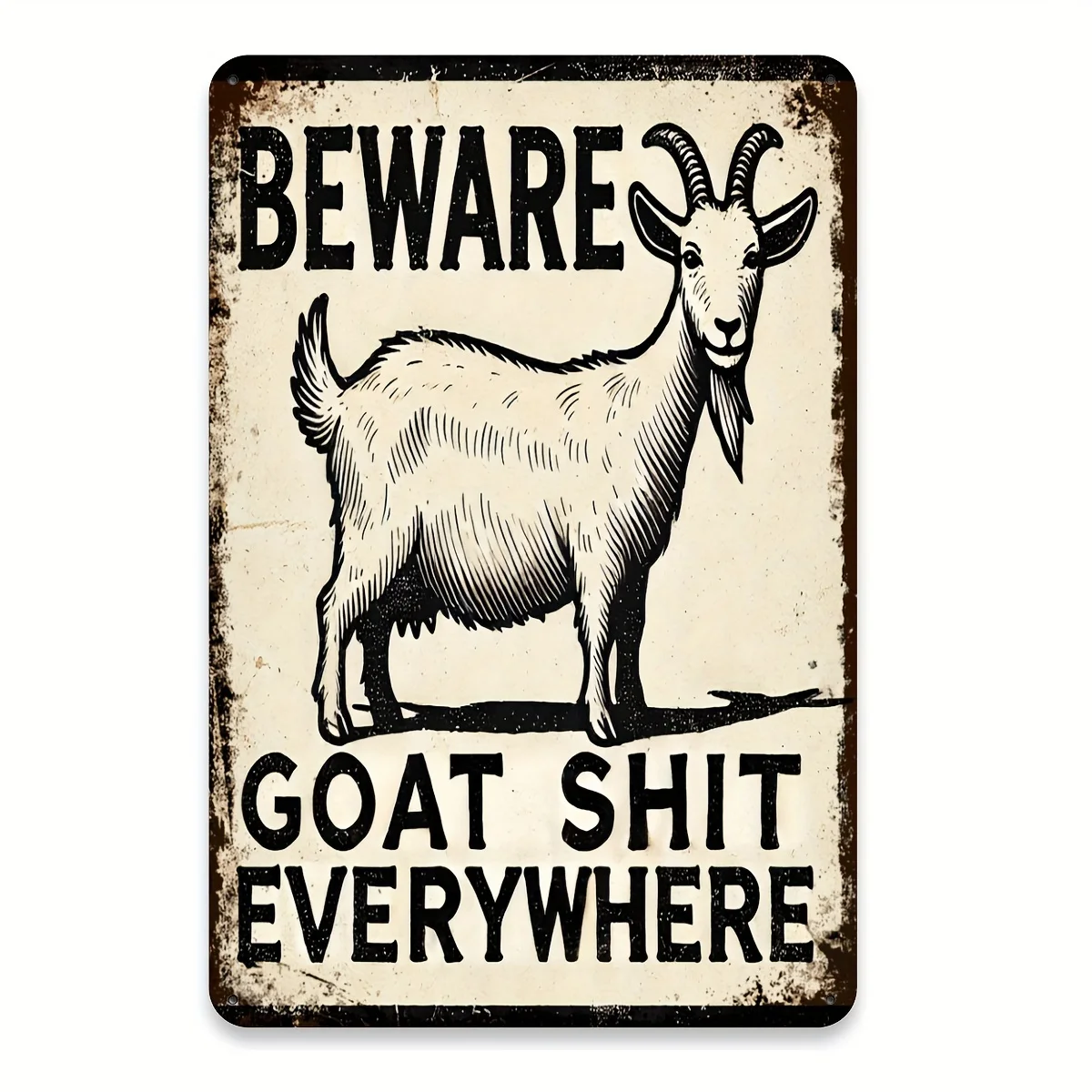 

Humorous Farmhouse Iron Sign Beware of Goat Dung Everywhere Carved Wall Art for Home Bar Garden Vintage Style Decorative Signs