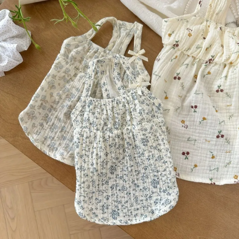 

Pet Clothes Bow Shirt Summer Flower Vest Camisole Dress Pet Home Pajamas T-Shirt For Small Dog Base Skirt Puppy Outfits Clothes