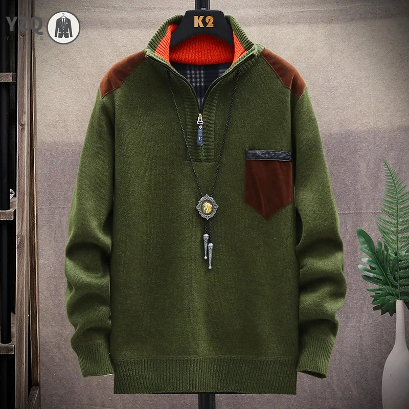 

Men's Long Sleeve Knitted Shirt Twisted Flower Half Zipper Collar Versatile Warm Top Autumn/Winter New Fashion