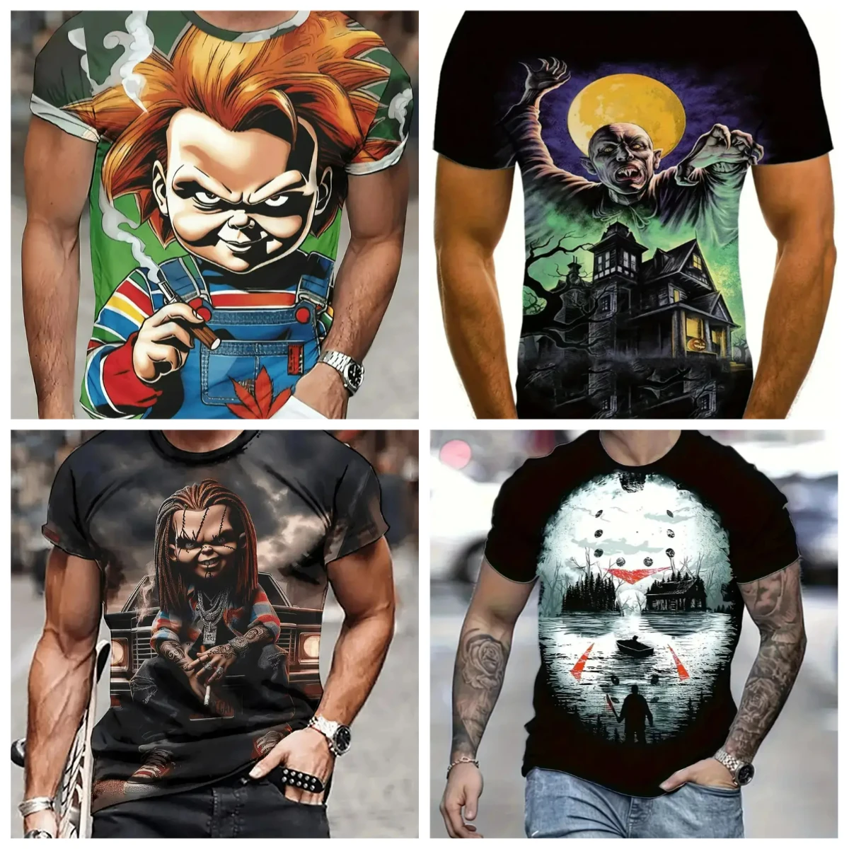 

Horror Movie Killer Jason Voorhees All Flat T-Shirts 3D Printed Short Sleeve T-Shirt Top Men's and Women's Quick Drying MOTO Top