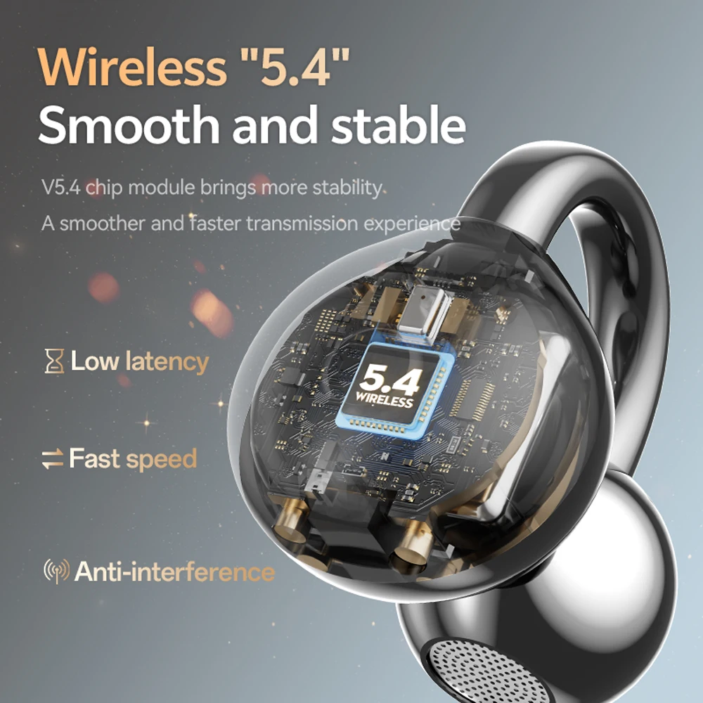 Auriculares Inalámbricos M110 Bluetooth 5.4 con Traducción por IA, Clip para la Oreja Antideslizante para Correr y Deportes 360 ° Sonido con Micrófono y Estuche de Carga