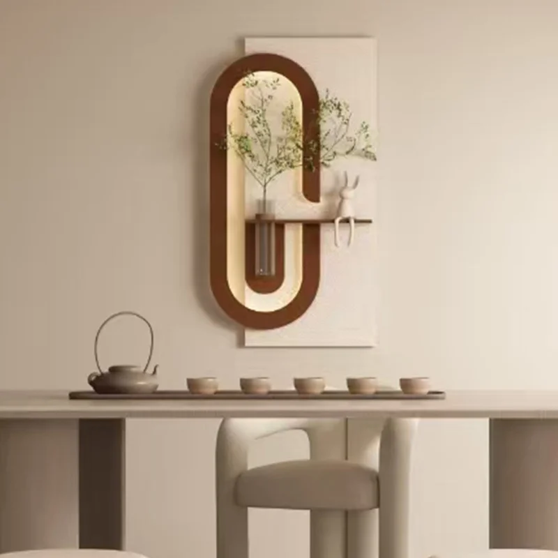 

3-Color LED Wall Art with Fake Plants, Glass Vase & Rabbit Statue, Remote-Controlled Light Strip for Living Room, Bedroom, Hallway
