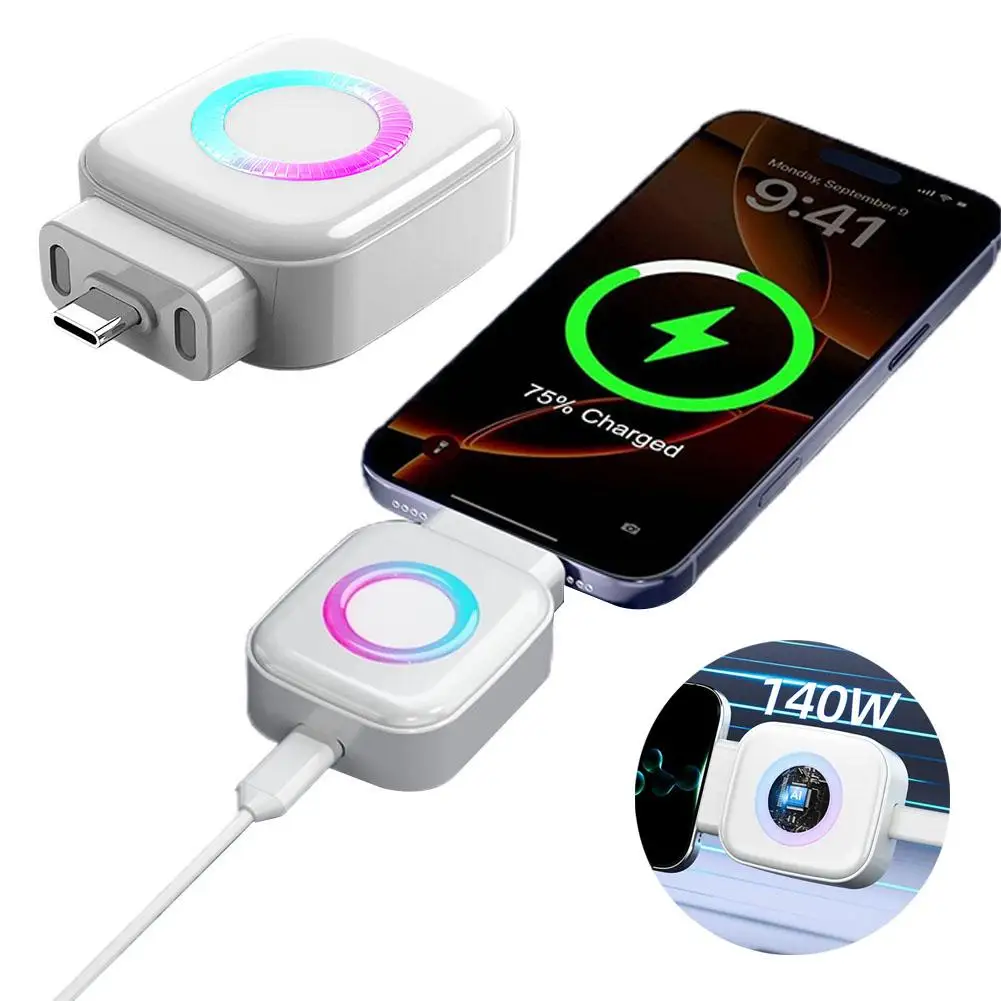 140W Type‑C Auto‑Disconnect Charging Separator AI Anti‑Overcharge Battery Protector RGB Light Safety Power‑Off Adapter For USB‑C