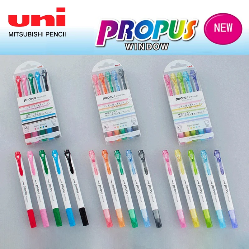 5 Colors/Box UNI Double-headed Highlighter PUS-103T Student Hand Account Graffiti Colored Markers Painting Supplies Stationery