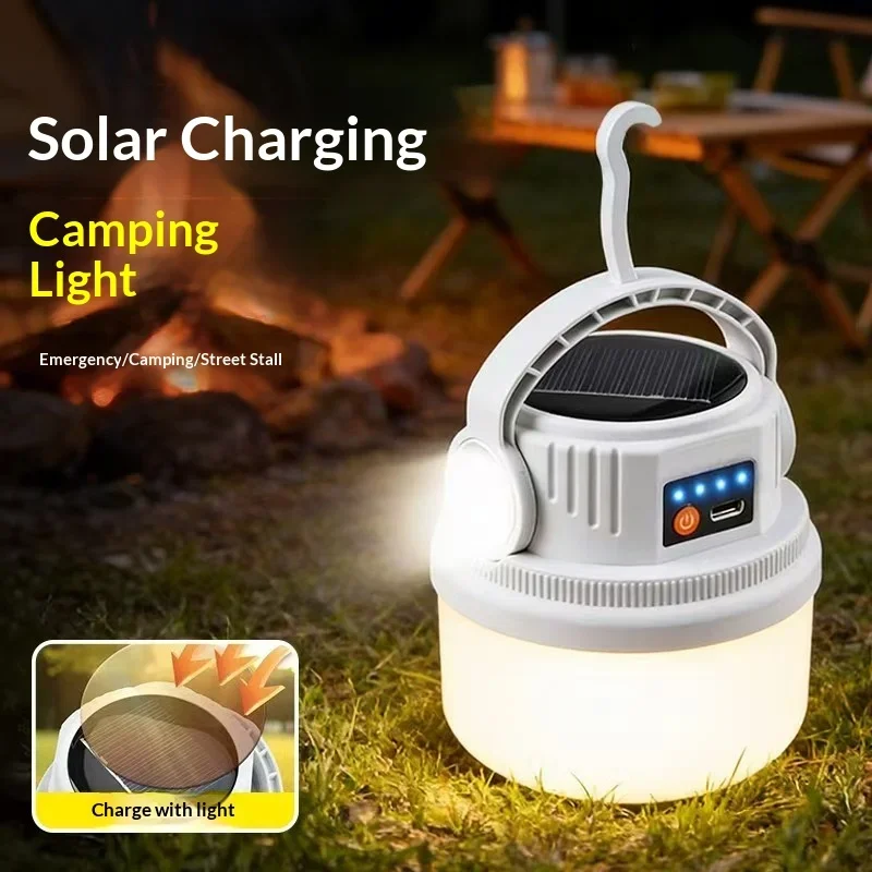 Solar & Type-C Dual Charging LED Camping Light Waterproof Multifunctional Tent Atmosphere Flashlight With Hook Outdoor