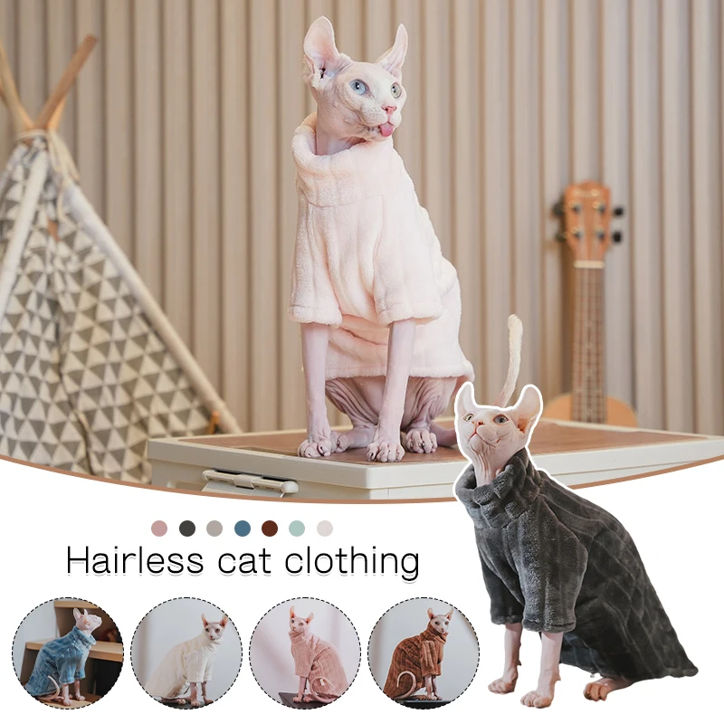 New Pet Clothing Fashion Sphynx Cat Plush Pullover Jacket Hairless Cats Sweater Winter Thickening Warm Coat Outwear