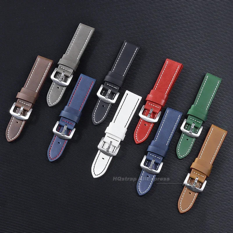 Vintage Leather Watchband Fashion Watch Strap Sport Stainless Steel Buckle Watch Bracelet 18m 20mm 22mm 24mm Universal Wristband