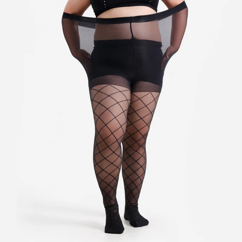 XL XXL 3XL 4XL Plus Size High Waist Pantyhose Ultra-thin Nylon Grid Stocking High Quality designing for Ladys