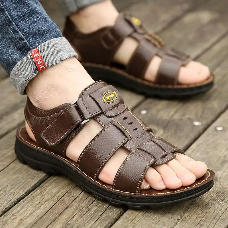 Genuine Leather Men Sandals Male Summer Shoes Outdoor Casual Sandal Cowhide Beach Shoes Classic Non-slip Men\'s Sandles