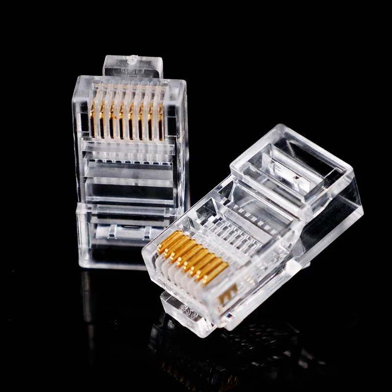 Network Cable Modular Plug RJ-45 Cat5e Ethernet Cable Crimp Connectors Unshielded 8Pin Modular Utp for PC Adapters Crystal Heads