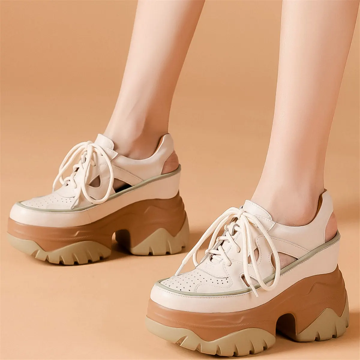 Platform Pumps Shoes Women Genuine Leather Super High Heels Gladiator Sandals Female Round Toe Fashion Sneakers Casual Shoes