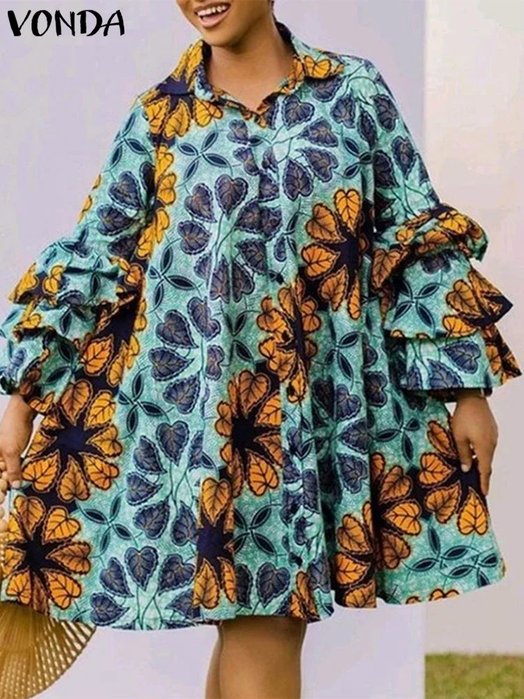 

Осень 202, женское платье длиной до колена, сарафан с рюшами и принтом, элегантное расклешенное платье с длинными рукавами, повседневный халат больших размеров VONDA