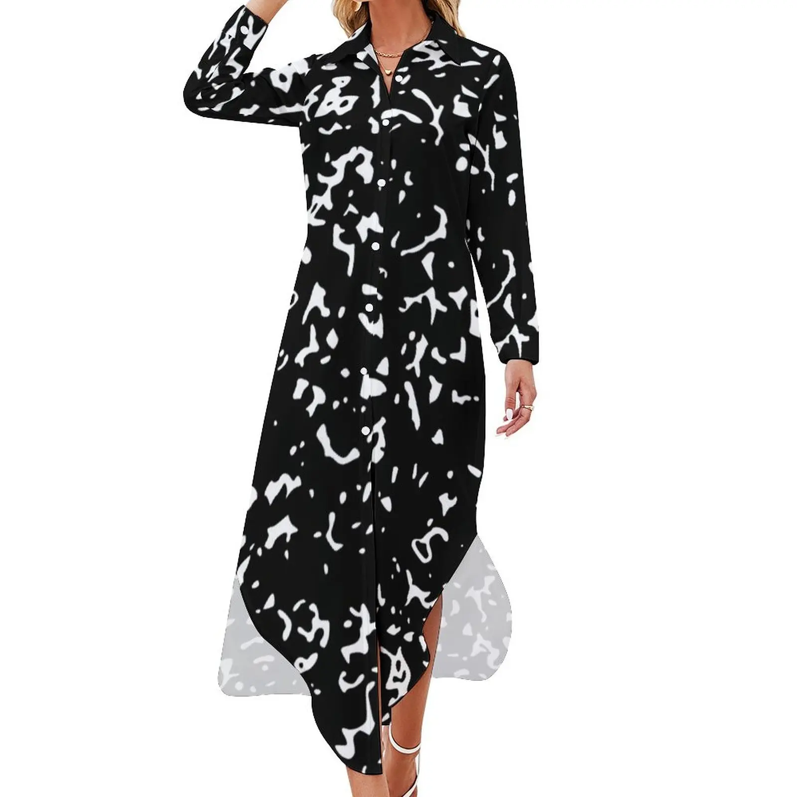 

Черно-белое платье-рубашка с абстрактным рисунком и длинными рукавами платья для церемоний летняя одежда для женщин женская одежда