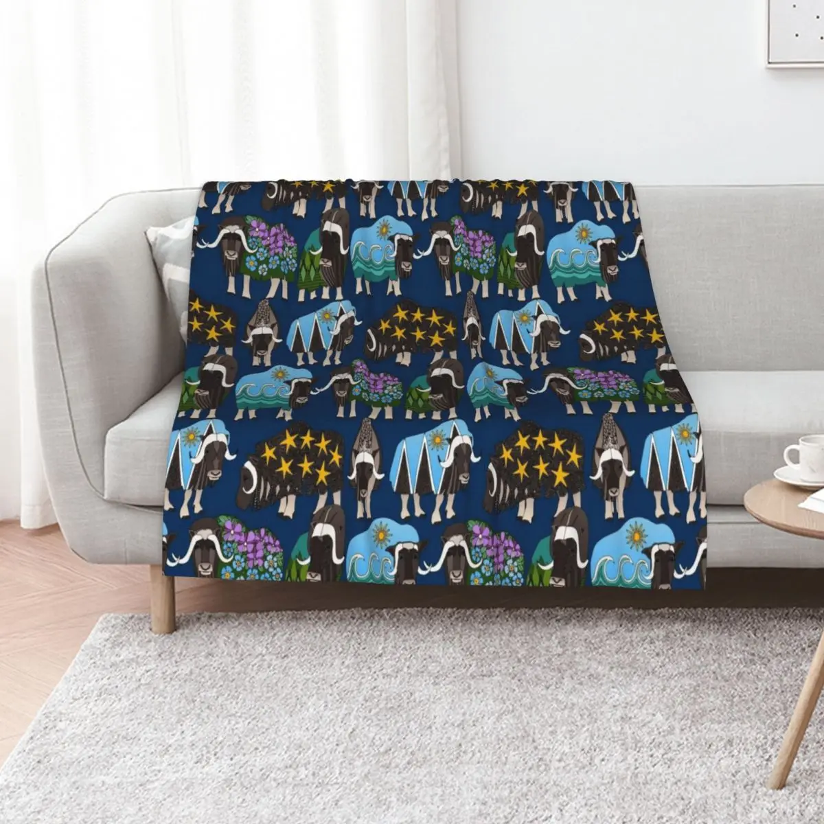 Alaskan musk ox blue Throw Blanket Summer Custom Sleeping Bag Soft bed plaid Furrys Blankets