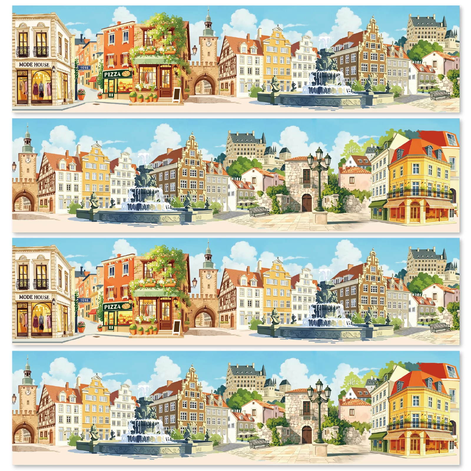 Etori Life 60Mm*2M European-Style Old Town Square Pet Tape with Fountain and Castle Street Scene Panoramic Patterns DIY Journal Collage Decoration Suitable for Laptops, Phone Backs, Photo Albums, Handbags, Diaries, Sticker Books, Postcards and Envelopes, Scrapbook Supplies, Office Decoration Supplies, Artistic Aesthetics, Gift Paper Bags, Back-To-School Season, Cycling Decals, School Supplies