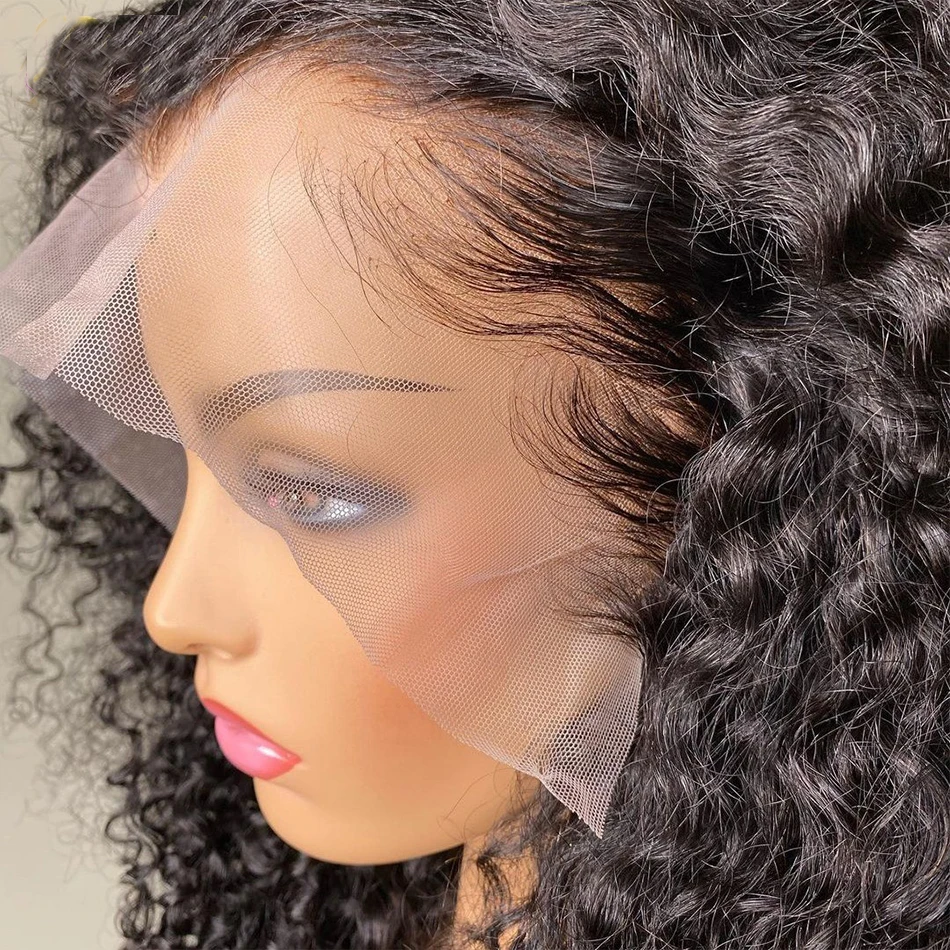 شعر مستعار ناعم طبيعي أسود بدون صمغ 180 كثافة 26 بوصة طويل غريب مجعد عميق باروكة أمامية من الدانتيل للنساء مع شعر أطفال مقطوف مسبقًا يوميًا