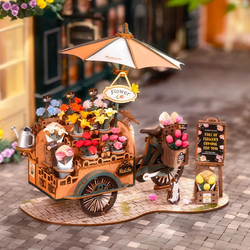 Robotime Rolife Blossom Cart with Multi Flowers 3D Wooden Puzzle Toys for Girls Hands Craft Home Decoration Best Hand-made Gifts