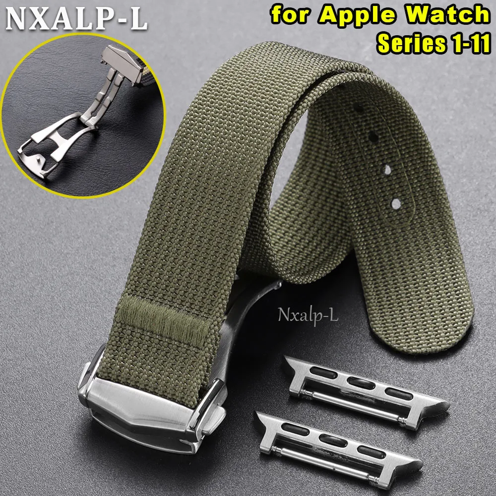 Geripptes Nylon-Armband für Apple Watch 10 11 Band 42mm 46mm 45mm 44 41 49mm 40mm Sport Loop Correa für iWatch Series 8 9 7 SE Ultra