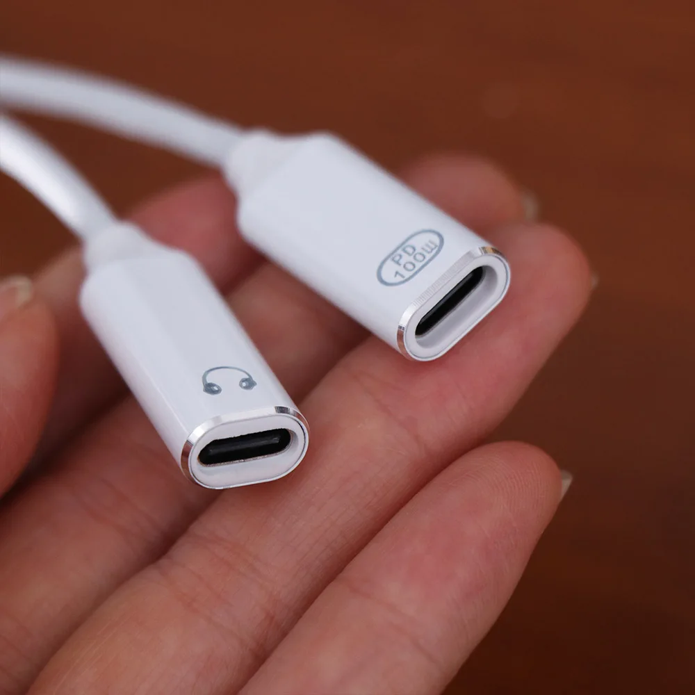 2 in 1 Design 2-in-1 USB C OTG Adapter Fast Charging PD 100W 2 in 1 USB Type C Audio Cable 480Mbps Data Transfer USB Female Port