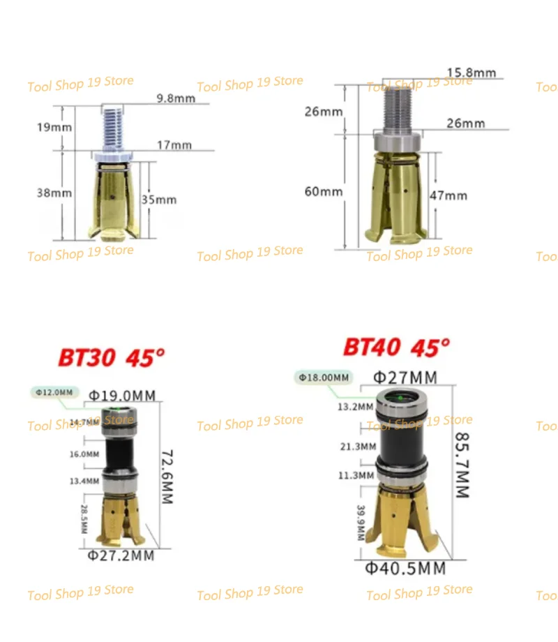 BT30 BT40 45 Degrees Gripper External Internal Threaded Spindle Claw Clamp 4 Petal Pull Claw Tool Milling CNC Machine Center