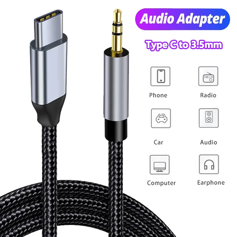 Cable de Audio auxiliar USB C a conector Jack de 3,5mm, adaptador de auriculares para altavoz de coche para Samsung, Xiaomi, Huawei, convertidor Universal tipo C