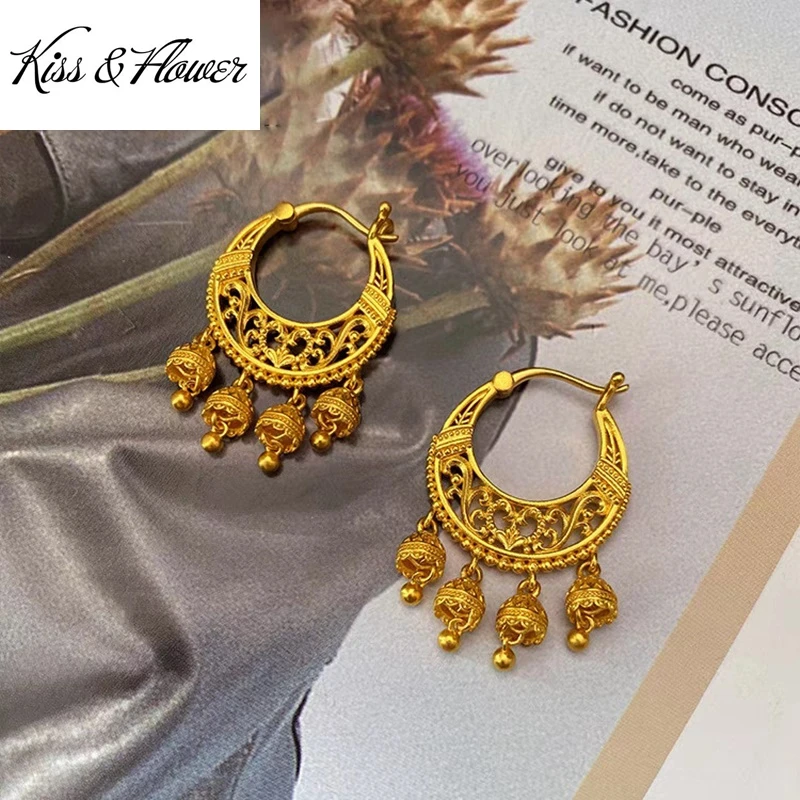 

KISS&FLOWER Gold Bohemia Drop Earrings For Women Female Wedding Party Birthday Christmas Bride Mother Girlfriend Lady Gift ER468