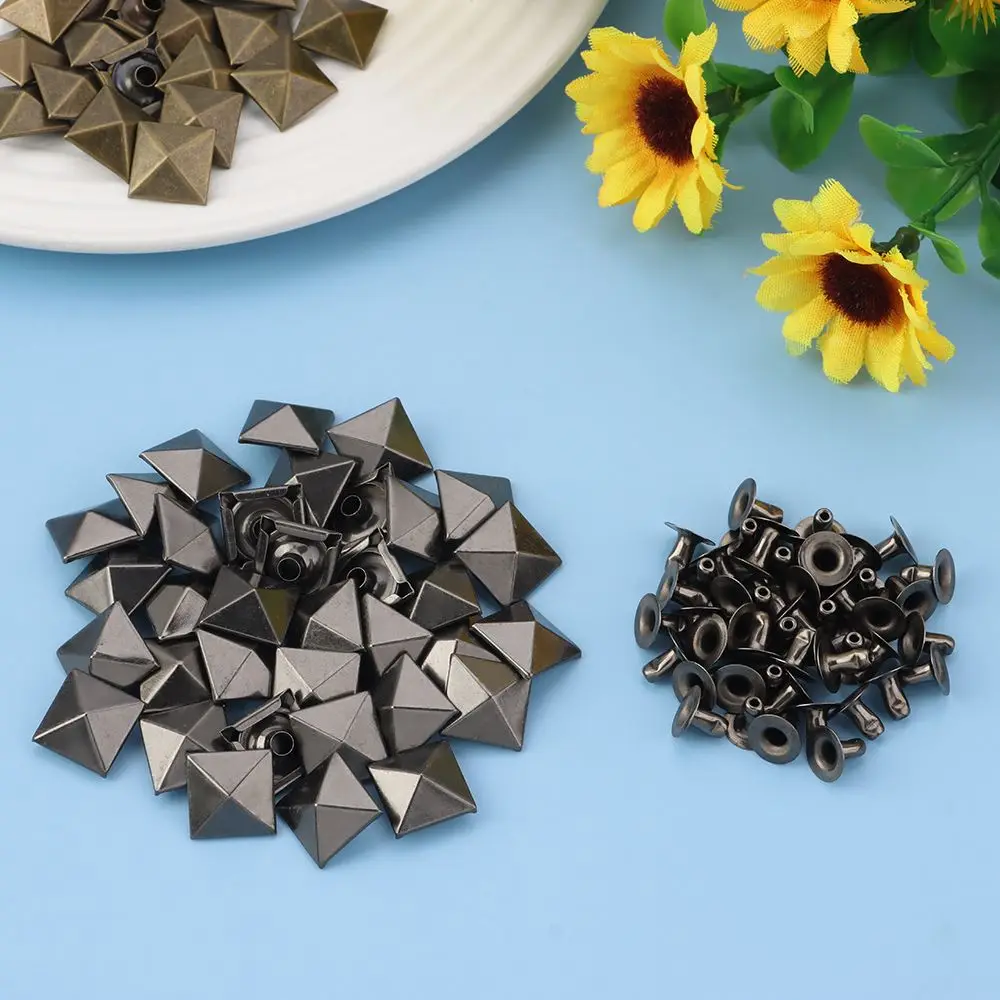 50Sets 6-12MM Pyramid Shape Square Rivets Bag Shoes Bracelets Belt Fix Studs Metal Square Spikes DIY Crafts Garment Aceessories