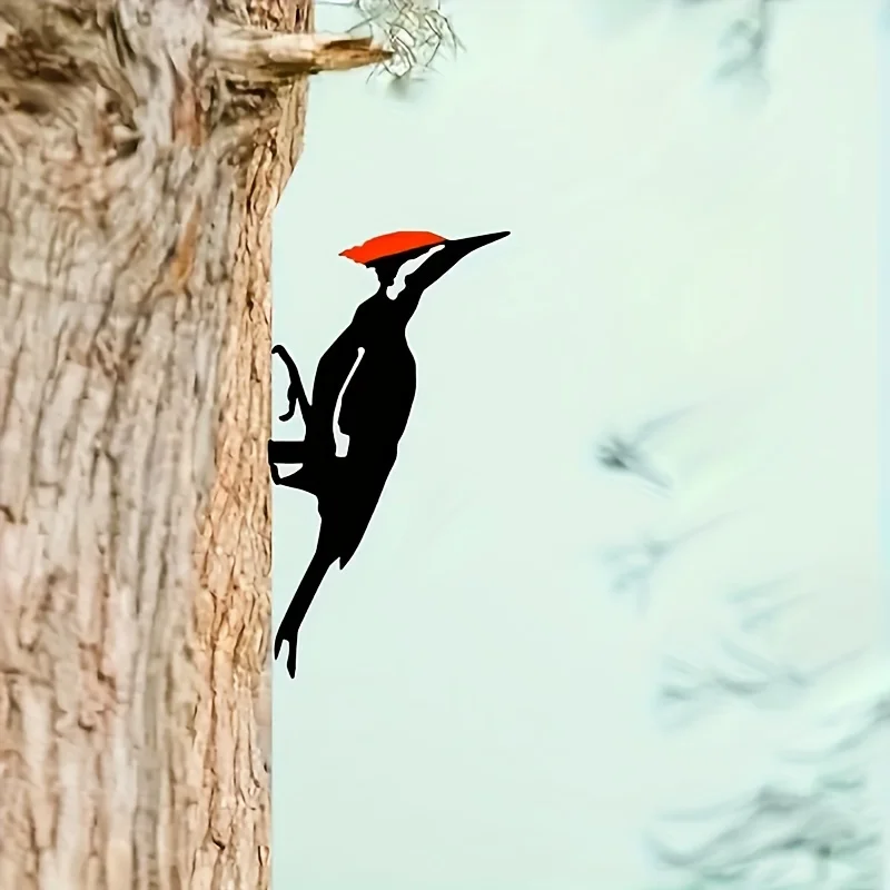 1pc Charming Woodpecker Metal Wall Art - Steel Silhouette on Tree Branch, Perfect for Garden & Patio Decor, Ideal Housewarming