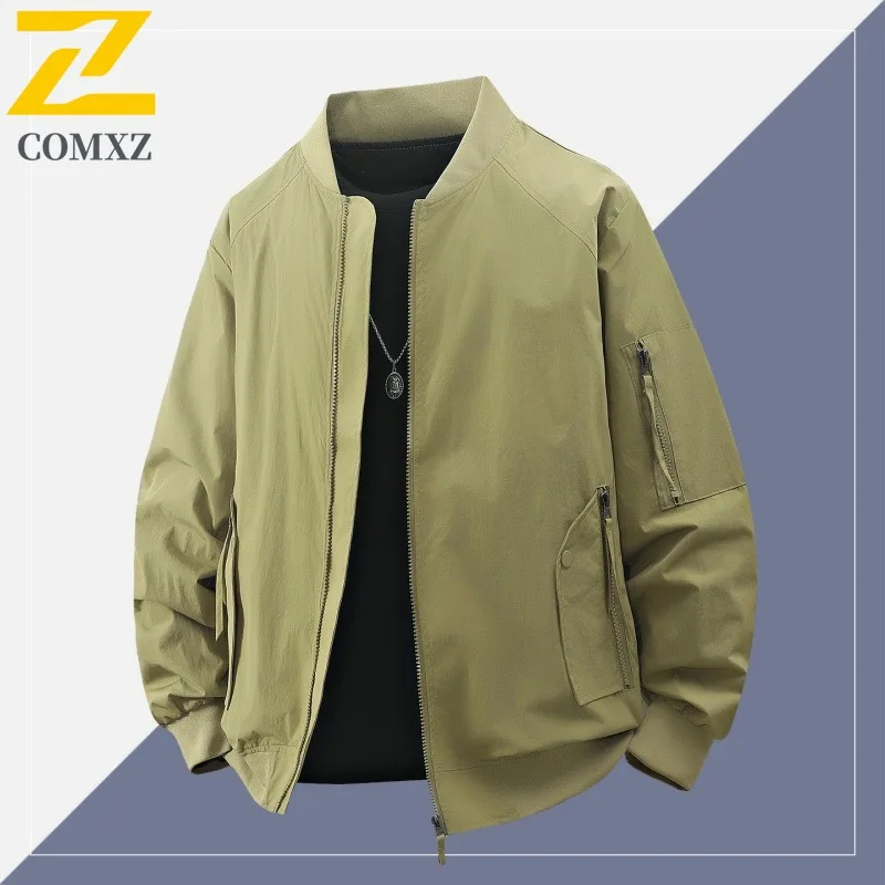 

COMXZ Mens Jacket Luxury American Style Motorcycle Coats Baseball Collar Outdoor Lightweight Durable Autumn New Windbreaker