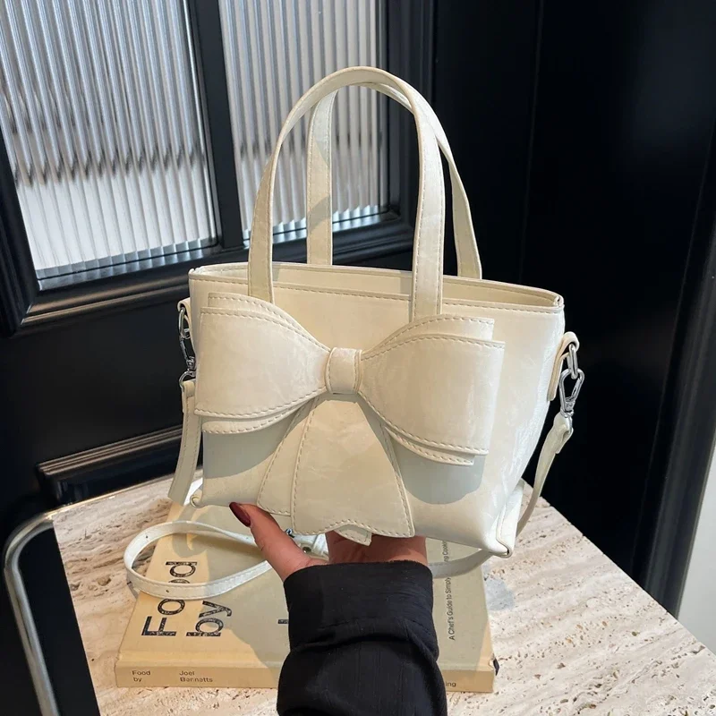 PU Solid Color 2024 Hot Selling Women's Handbag Zipper Bow Simple Fashion Shoulder Bag Soft High Beauty Versatile Crossbody Bag