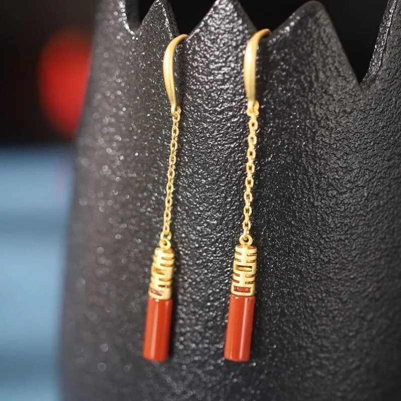 

Китайские двойные позолоченные серьги-капли «Счастье», элегантные изящные ювелирные изделия для свадебной вечеринки, банкета, винтажные гипоаллергенные