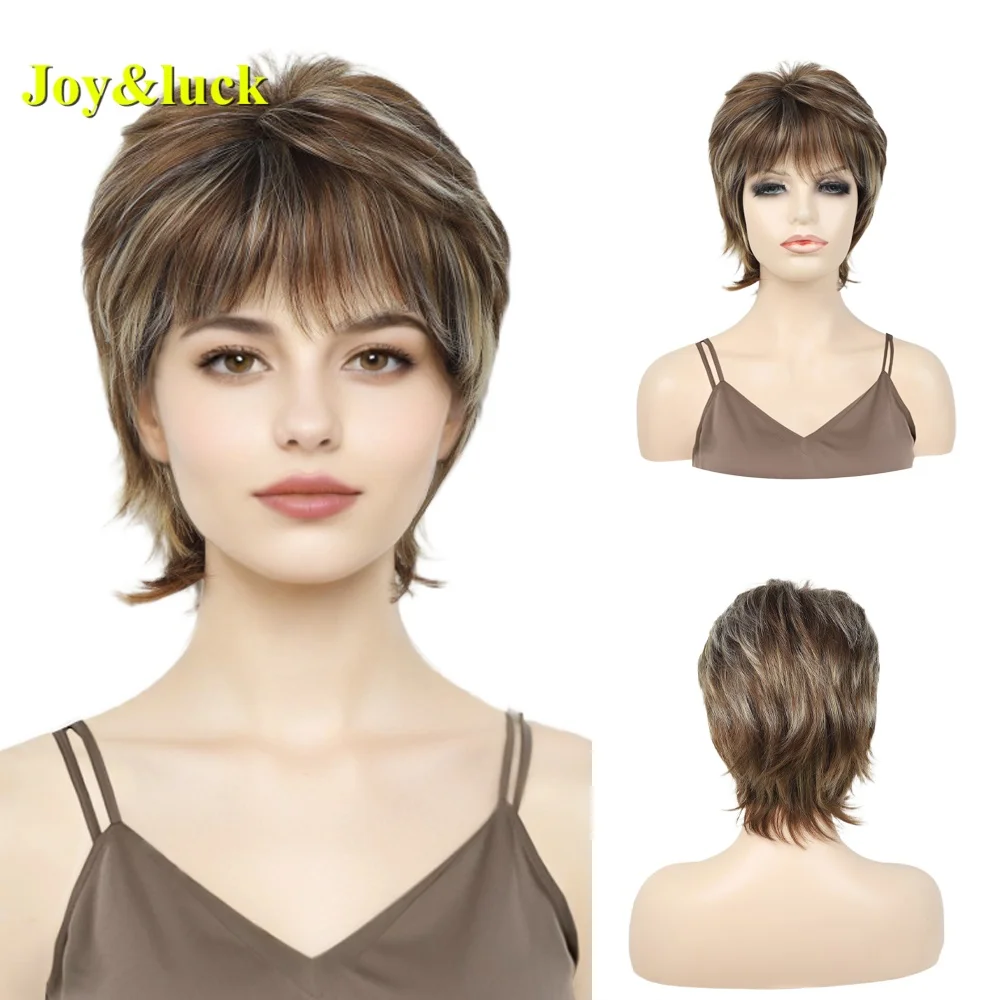 

Synthetic short straight hair brown clipped wig for women, naturally fluffy and fashionable, suitable for daily wear