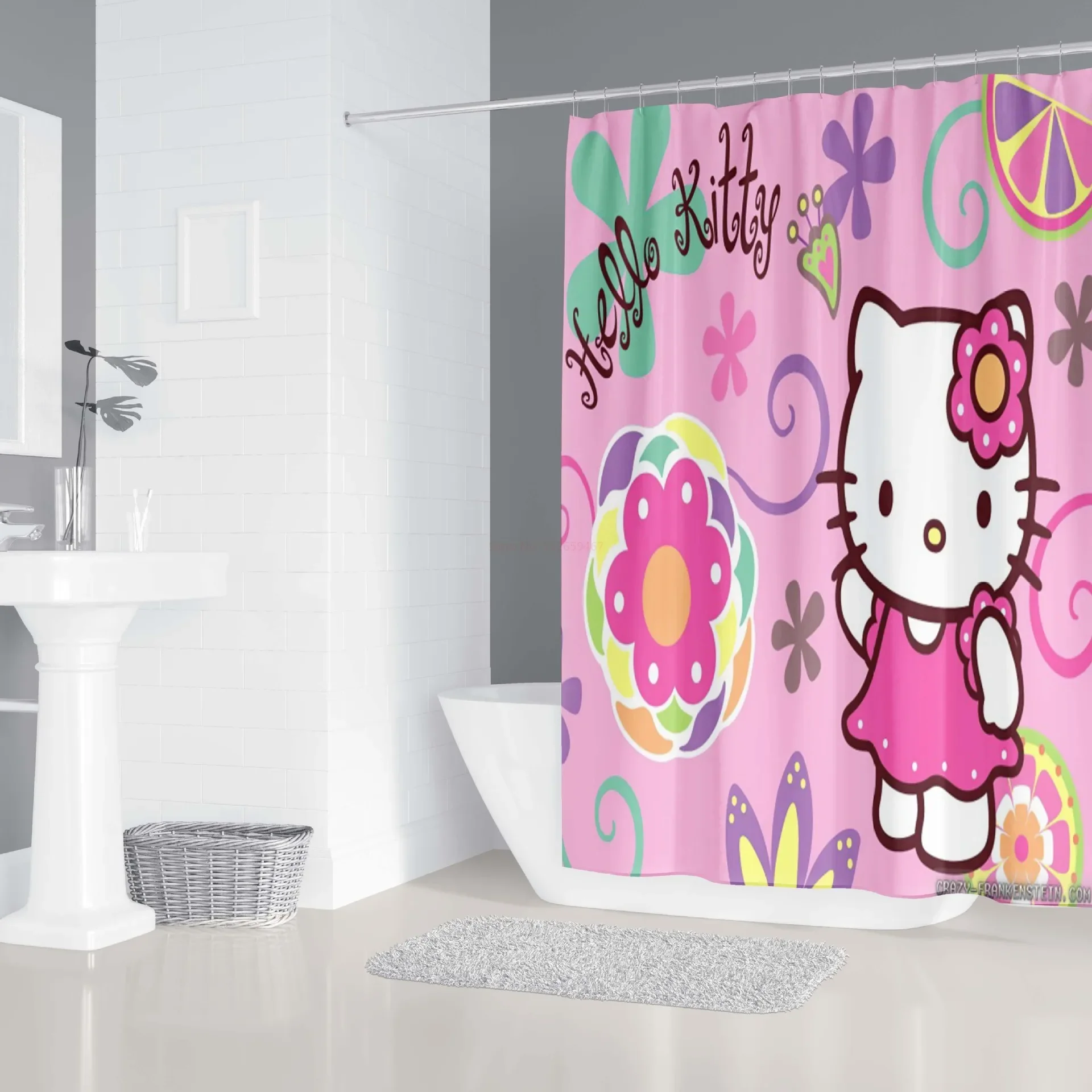 Kawaii Sanrio Hellokitty Cinnamoroll Mymelody Kuromi Cartoon Shower Curtain Waterproof Polyester Bathroom Curtain With Hook Gift