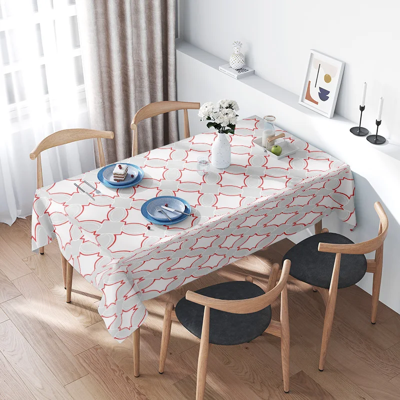 Red and White Round Dot Tablecloth for Dining Room Decor, Rustic Style Fabric, Washable and Durable Size120x84cm (Free Shipping)
