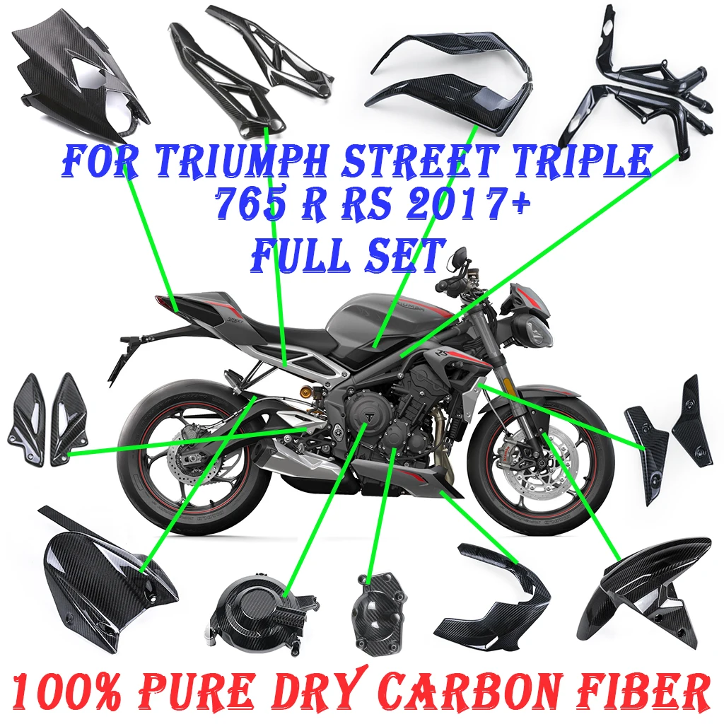 

For Triumph Street Triple 765 R RS 2017-2019 2020 2021 Full Dry Carbon Fiber Motorcycle Accessories Fairing Parts Cowls Kits