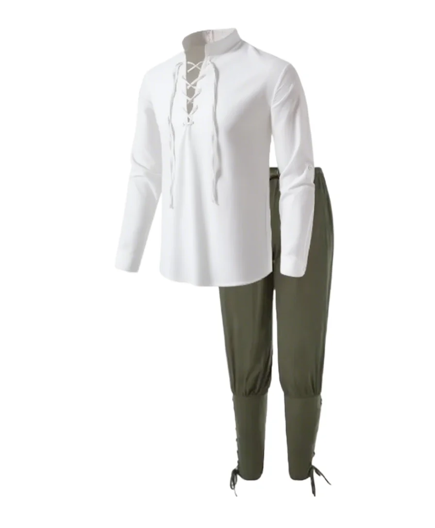 2 قطعة خمر الرجعية القرون الوسطى عصر النهضة تأثيري حلي وتتسابق القراصنة فايكنغ هالوين عادية اليومية LARP رن Faire قميص السراويل