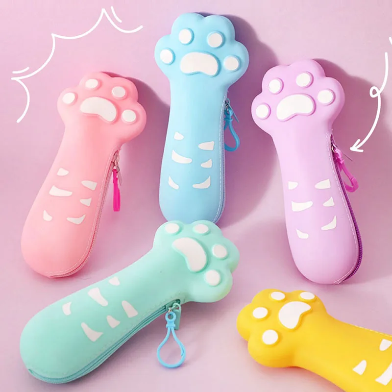

Silicone Cat Paw Pencil Case Cute Kids Stationery Bag for School Girls Boys Creative Coin Purse korean stationery