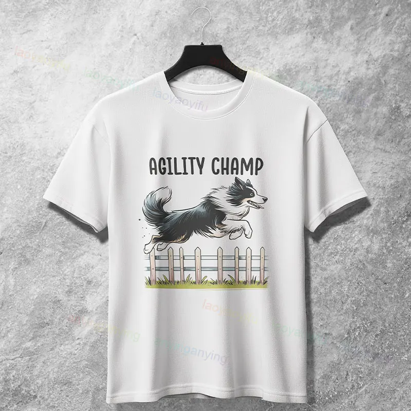 

Funny Agility Champ" Dog Graphic T-shirt Pure Cotton Short Sleeve Round Neck Casual Tshirt Perfect for, Daily Wear, and Gifts