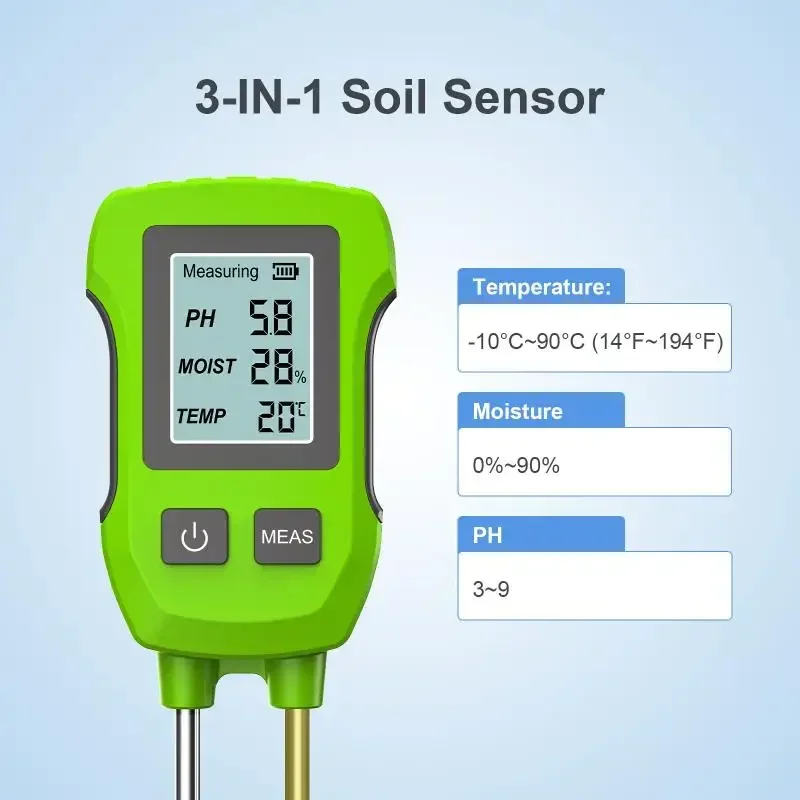 Lcd digital 3 em 1 testador de solo portátil medidor de ph do solo alta precisão ph umidade temperatura detector flor planta teste do solo