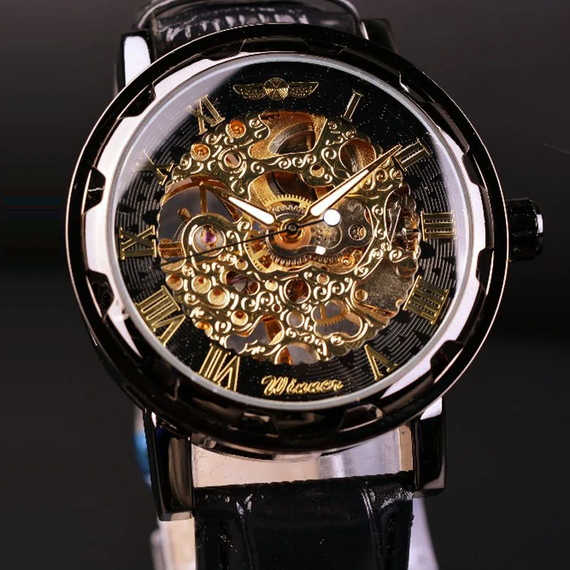 T-Winner Fashion Classic Roma Watch Men Gold Skeleton Watches Men Mechanical Hand Wind Wristwatches Cheap Price Reloj Hombre